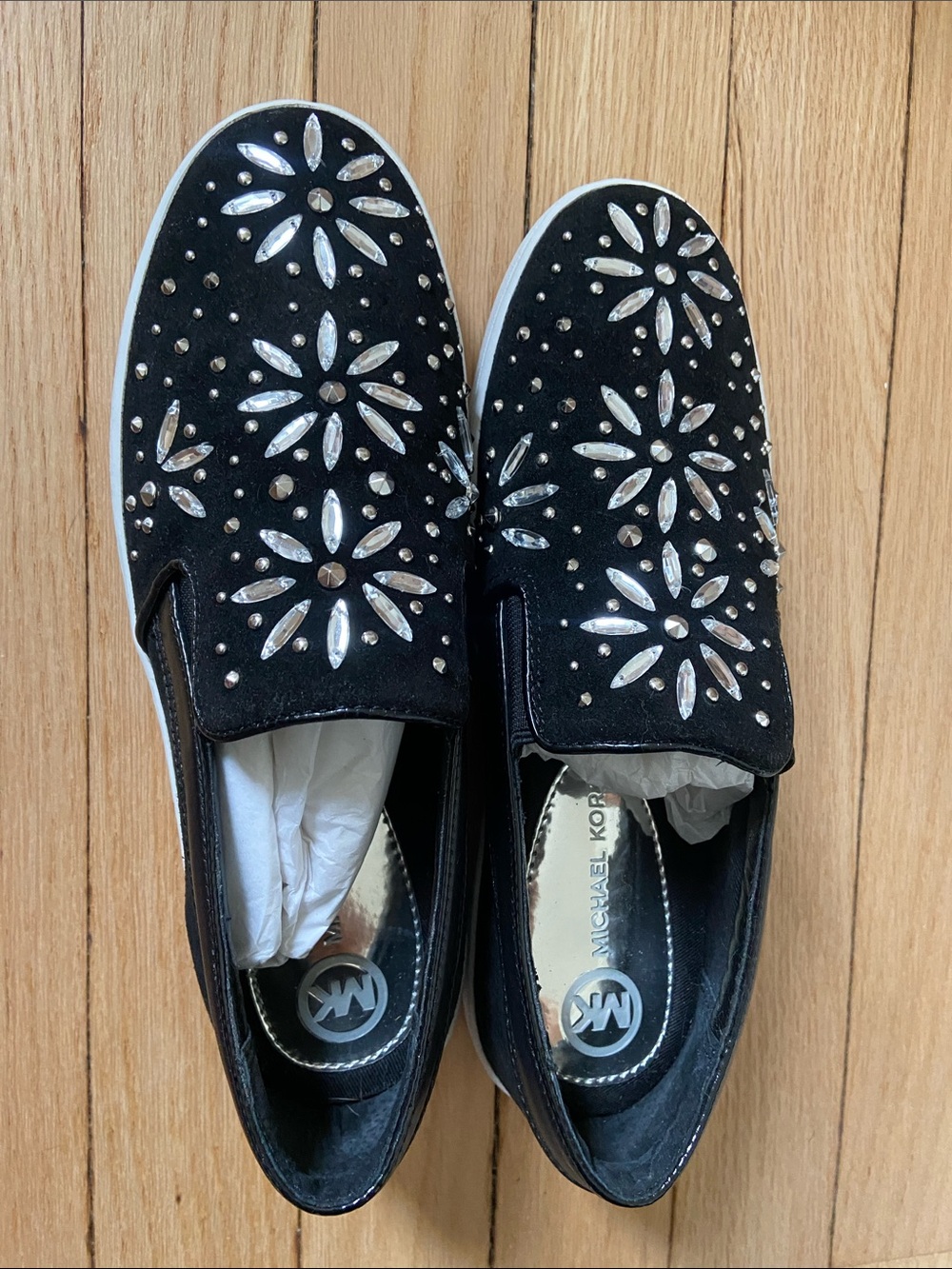 Michael Kors Black Crystal Floral Slip-On Loafers